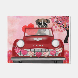 Felpudo Boxer Dog Driving Car con Corazones Valentine