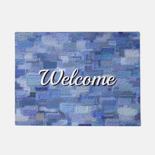 Felpudo Brick Abstract Winter Blues Bienvenida Doormat (Anverso)
