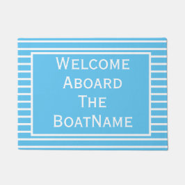 Felpudo Bright Blue and White Welcome Aboard Bot Doormat