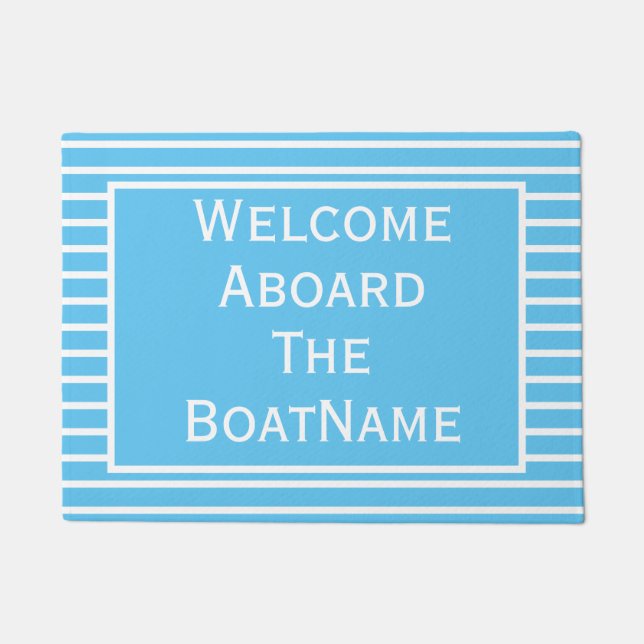 Felpudo Bright Blue and White Welcome Aboard Bot Doormat (Anverso)