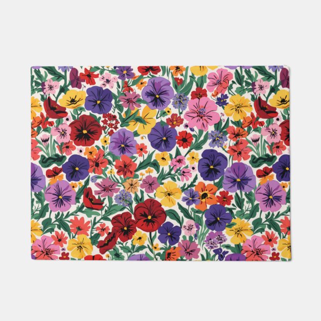 Felpudo Bright Spring Pansies Floral Garden Pattern (Anverso)