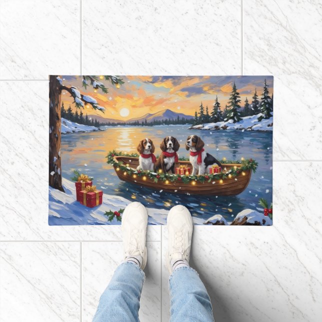 Felpudo Brittany Spaniel Christmas Boat Holiday (Interior)