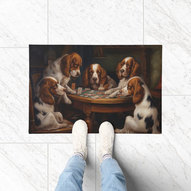 Felpudo Brittany Spaniel Perros Jugando al Arte de Poker (Interior)