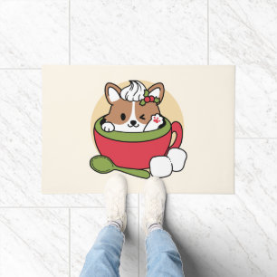 Felpudo Bromas de cacao en invierno - Perro lindo en diseñ