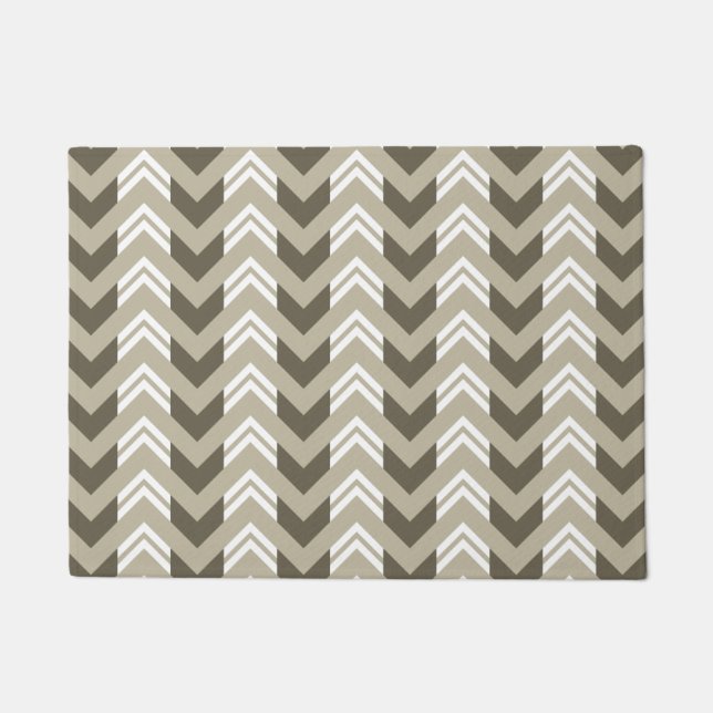 Felpudo Brown moderno, beige, modelo blanco de Chevron (Anverso)