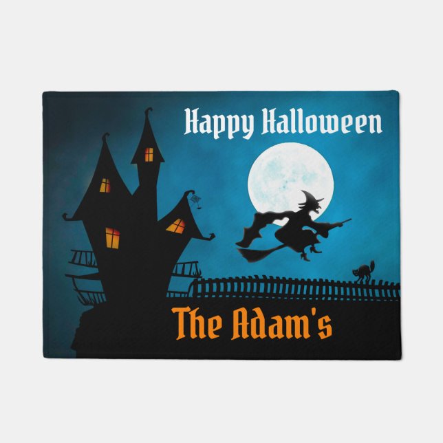 Felpudo Bruja feliz feliz personalizada de Halloween (Anverso)
