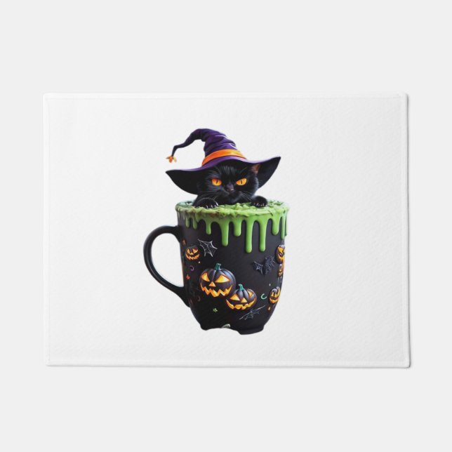 Felpudo Bruja Gato Halloween Café Mug - Gato negro lindo w (Anverso)