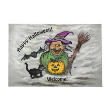 Bruja, gato, murciélago y calabaza, ¡Feliz Hallowe