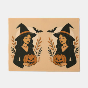 Felpudo Bruja otoñal con calabaza Halloween vintage