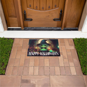 Felpudo Bruja Verde Comiendo Dulces Feliz Halloween