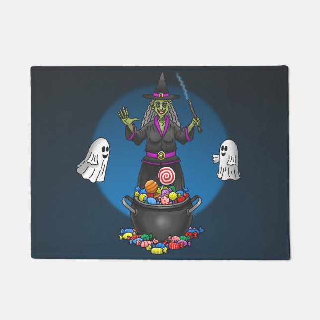 Felpudo Bruja verde y truco de fantasmas o trata Halloween (Anverso)