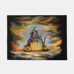 Felpudo Bruja y gato negro, ¡Feliz Halloween!