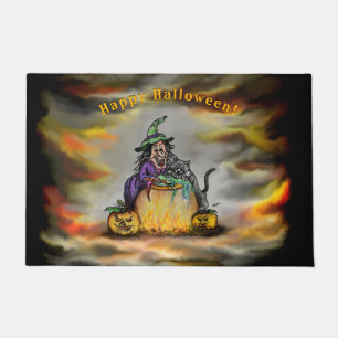Felpudo Bruja y gato negro, ¡Feliz Halloween!