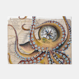 Felpudo Brújula de mapa de cosecha de octopus marrón