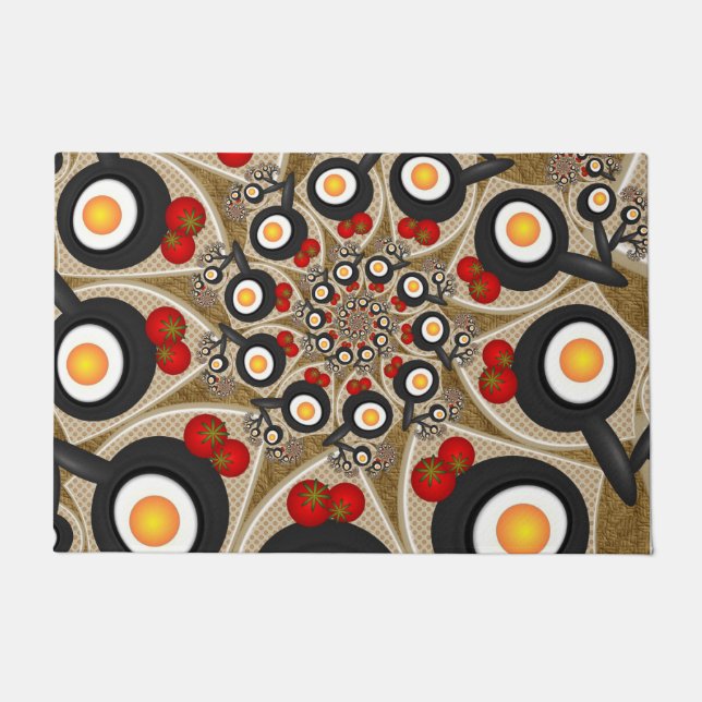 Felpudo Brunch Fractal Art Comida divertida, Tomates, Huev (Anverso)