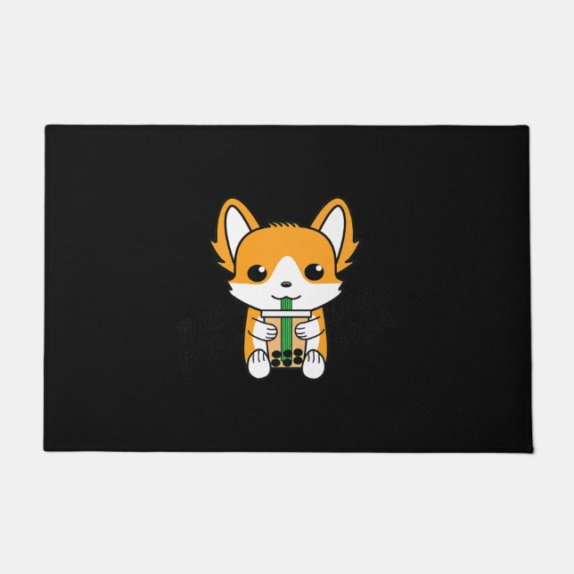 Felpudo Bubble Tea Boba Corgi Premium (Anverso)