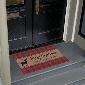 Felpudo Búfalo Rojo Jugado Feliz Navidad Deer