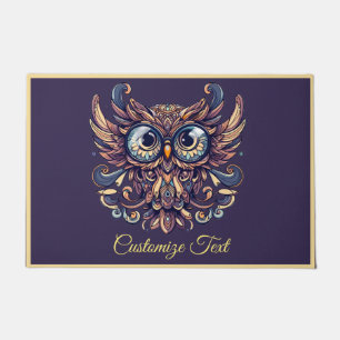 Felpudo Búho Inteligente Elegante Azul y Dorado Personaliz