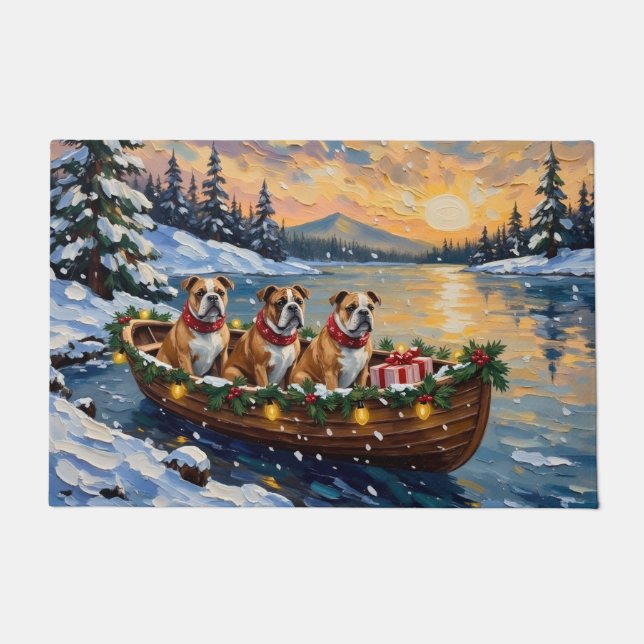 Felpudo Bulldog Christmas Boat Holiday (Anverso)