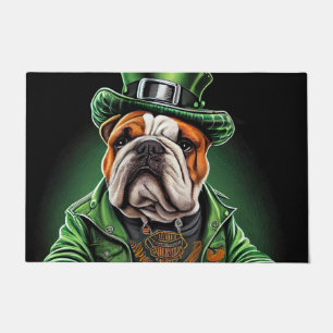 Felpudo Bulldog Conduciendo Bicicleta Día de San Patricio