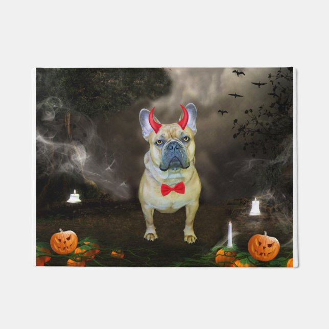 Felpudo Bulldog francés con disfraz de Halloween (Anverso)