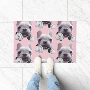 Felpudo Bulldog francés con Ilustracion de audífonos