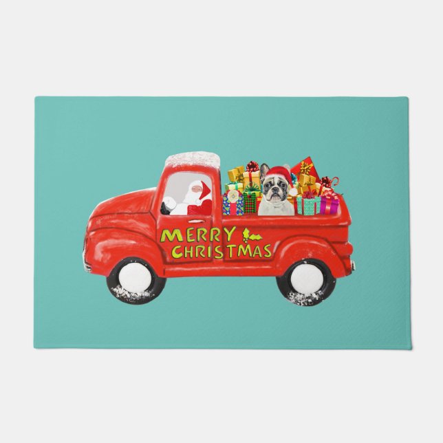 Felpudo Bulldog francés en camión de entrega de Navidades (Anverso)