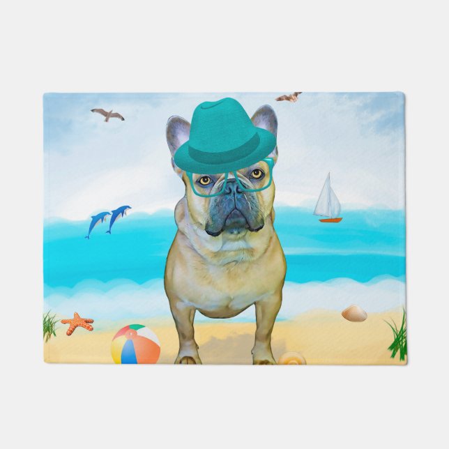 Felpudo Bulldog Francés en la Playa (Anverso)