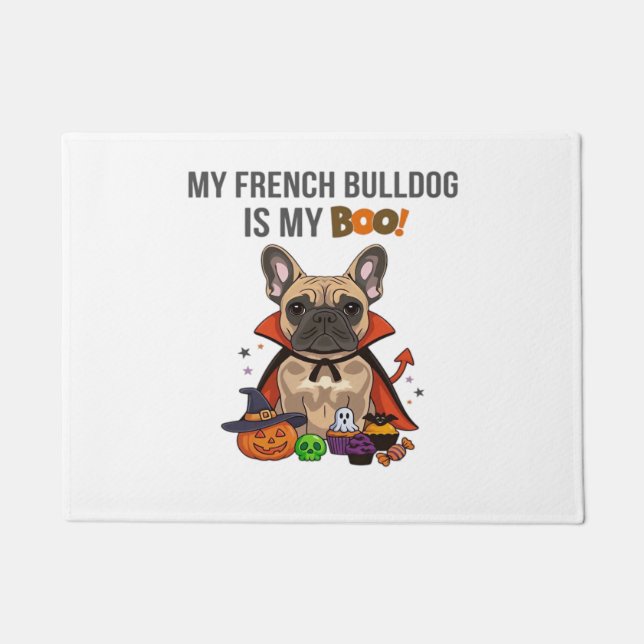 Felpudo Bulldog francés Halloween disfrazar mi toro francé (Anverso)
