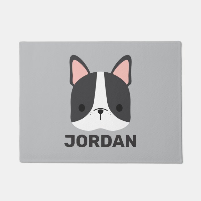 Felpudo Bulldog francés lindo con nombre personalizado (Anverso)