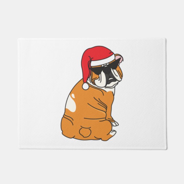 Felpudo Bulldog fresco en Santa Hat (Anverso)