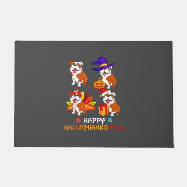 Felpudo Bulldog Halloween Y Feliz Navidad Hallot (Anverso)