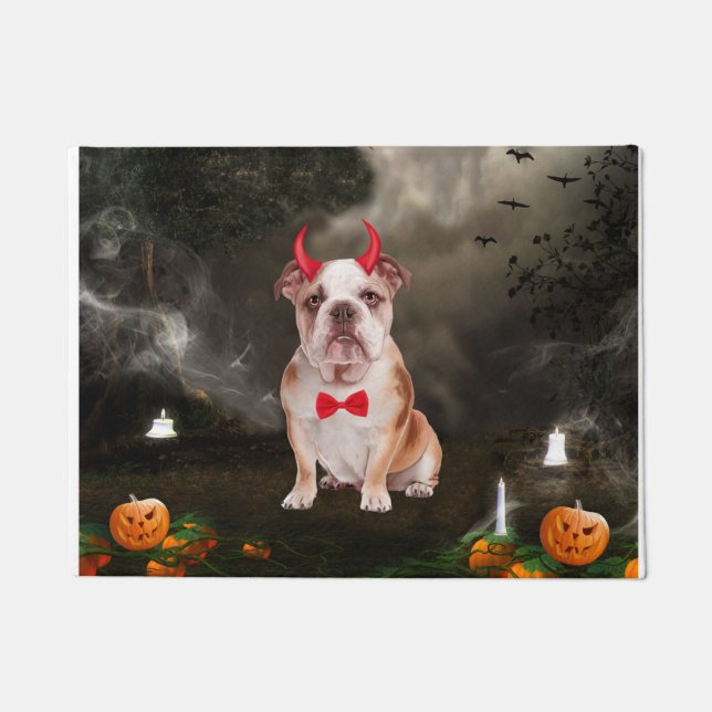 Felpudo Bulldog inglés con disfraz de Halloween (Anverso)