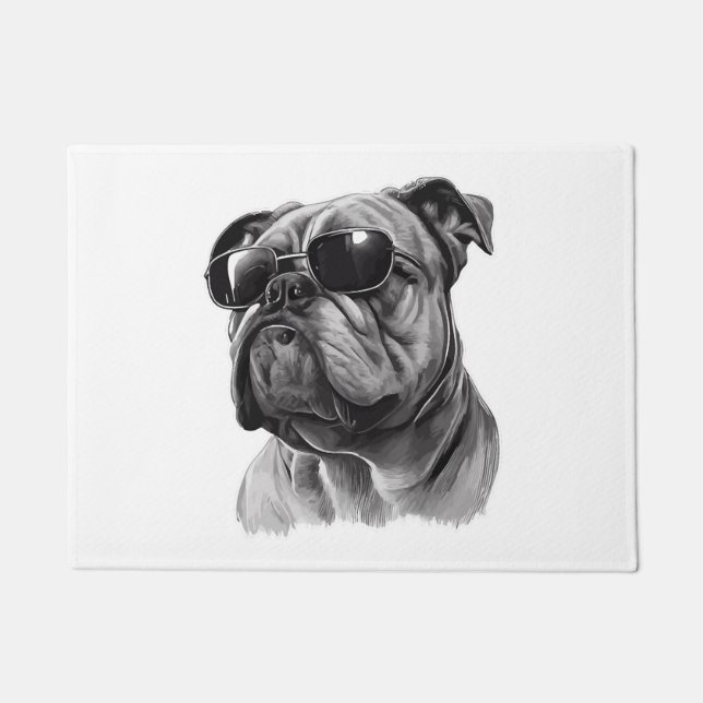 Felpudo Bulldog inglés Guay con gafas de sol (Anverso)