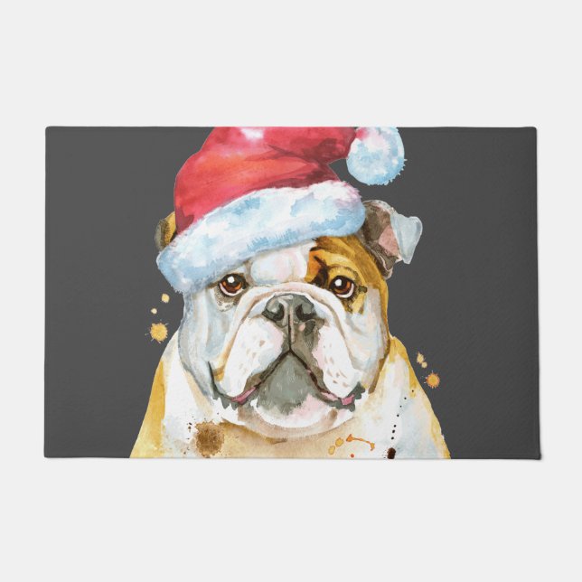 Felpudo Bulldog Santa Hat (Anverso)