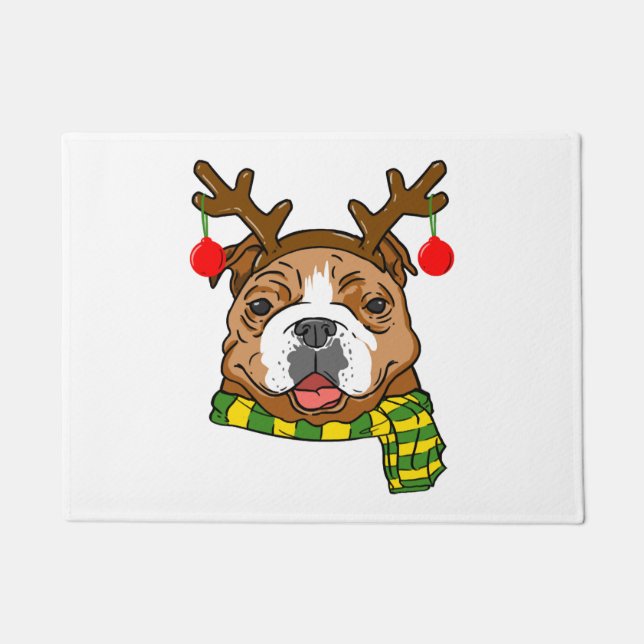 Felpudo Bulldog Xmas Renos Horn Perro Lover Navidades (Anverso)