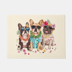 Felpudo Bulldogs franceses hawaianos Lei de flores
