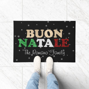 Felpudo Buon Natale Apellido Navidad Italiana sobre Negro