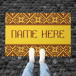 Felpudo Burgundy Y Dorado Moderno Nombre Puerta Mat