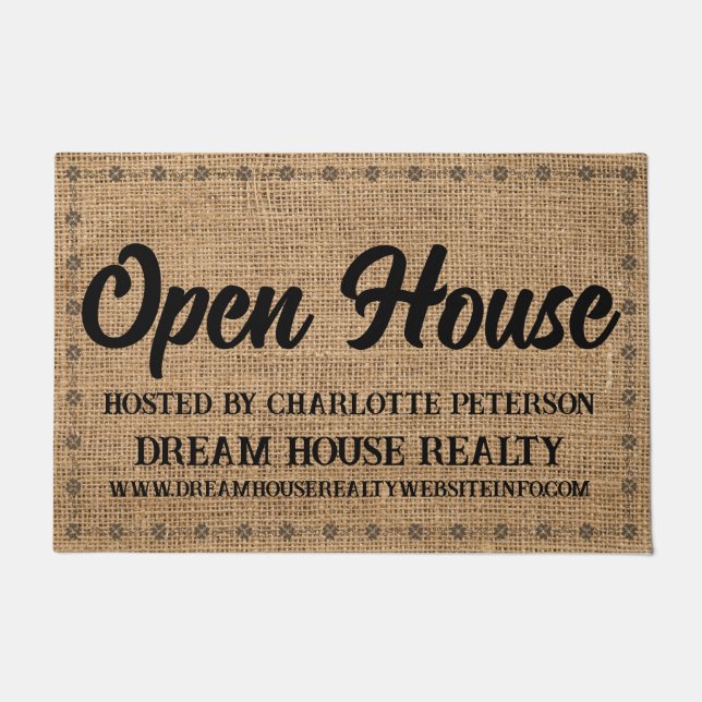 Felpudo Burlap Real Estate Agent Realtor Open House (Anverso)