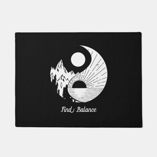 Felpudo Buscar equilibrio Zen Yin Yang blanco negro (Anverso)
