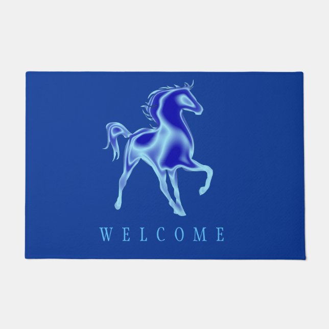 Felpudo Caballo Azul - Bienvenida (Anverso)