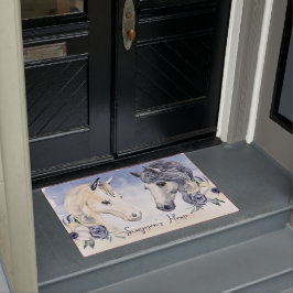 Felpudo Caballo azul gris con flores nombre personalizado