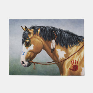 Felpudo Caballo de Guerra Nativo Americano Buckskin Pinto