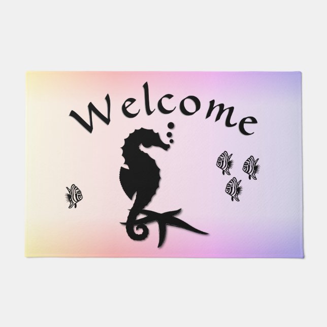 Felpudo Caballo de mar en la bienvenida rosa (Anverso)