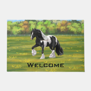 Felpudo Caballo de Vanner de Black Pinto Piebald Gypsy