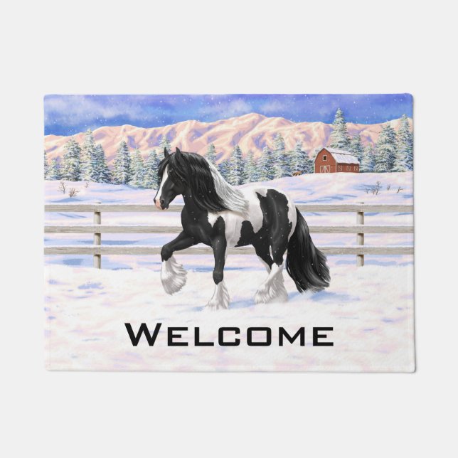 Felpudo Caballo de Vanner de Black Pinto Piebald Gypsy (Anverso)