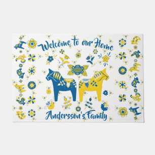 Felpudo Caballo folk dala sueco l azul y amarillo