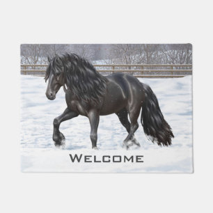 Felpudo Caballo Friesiano Negro Borrador En Nieve