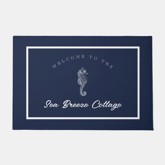 Felpudo Caballo marino azul y blanco (Anverso)